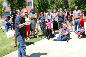 MTSU Philosophy Professor Dr. Michael Principe leads discussion at March to Change the Name of Forrest Hall on Aug. 27, 2015 (MTSU Sidelines/ Sarah Grace Taylor)