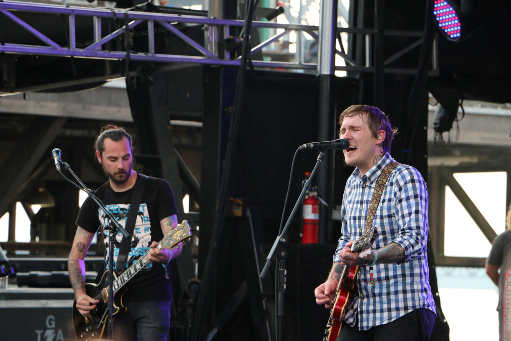 Alex Rosamilia, left, and Brian Fallon, right, of the Gaslight Anthem perform at the Forecastle Festival in Louisville, Ky., on Friday, July 17, 2015. (MTSU Sidelines / John Connor Coulston)