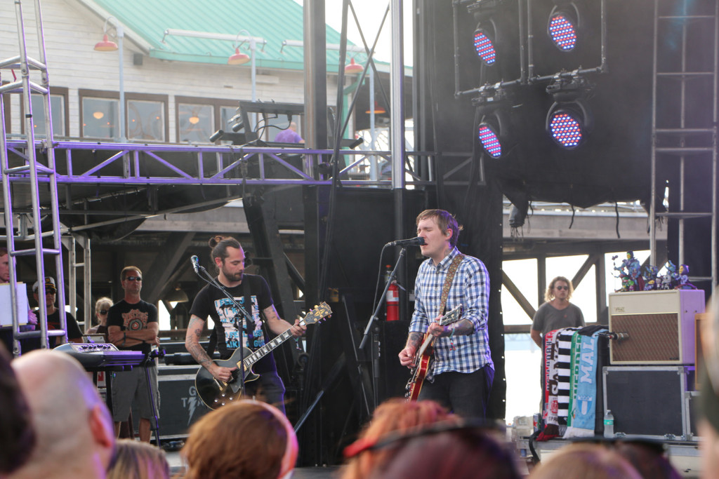 Alex Rosamilia, left, and Brian Fallon, right, of the Gaslight Anthem perform at the Forecastle Festival in Louisville, Ky., on Friday, July 17, 2015. (MTSU Sidelines / John Connor Coulston)