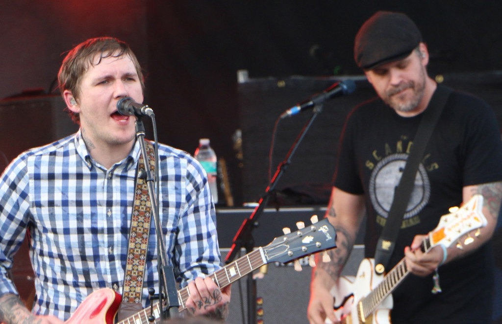 Brain Fallon, left, and Ian Perkins, right, of the Gaslight Anthem perform at the Forecastle Festival in Louisville, Ky., on Friday, July 17, 2015. (MTSU Sidelines / John Connor Coulston)