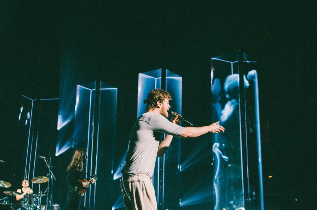 Dan Reynolds of Imagine Dragons performs at Bridgestone Arena in Nashville, Tenn. on Wednesday, June 8, 2015, The performance was part of the band's "Smoke + Mirrors" tour. (MTSU Sidelines / Andre Rowlett)