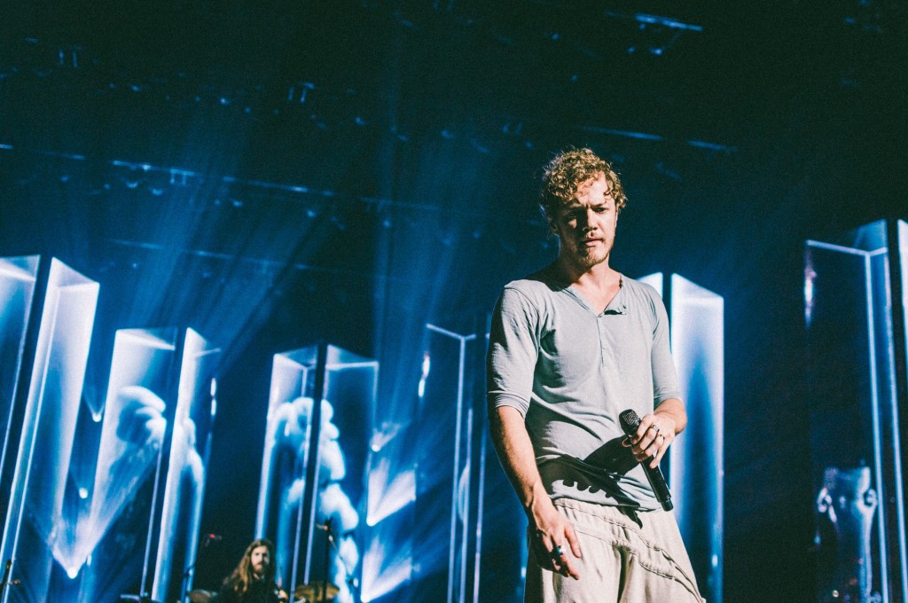 Dan Reynolds of Imagine Dragons performs at Bridgestone Arena in Nashville, Tenn. on Wednesday, June 8, 2015, The performance was part of the band's "Smoke + Mirrors" tour. (MTSU Sidelines / Andre Rowlett)