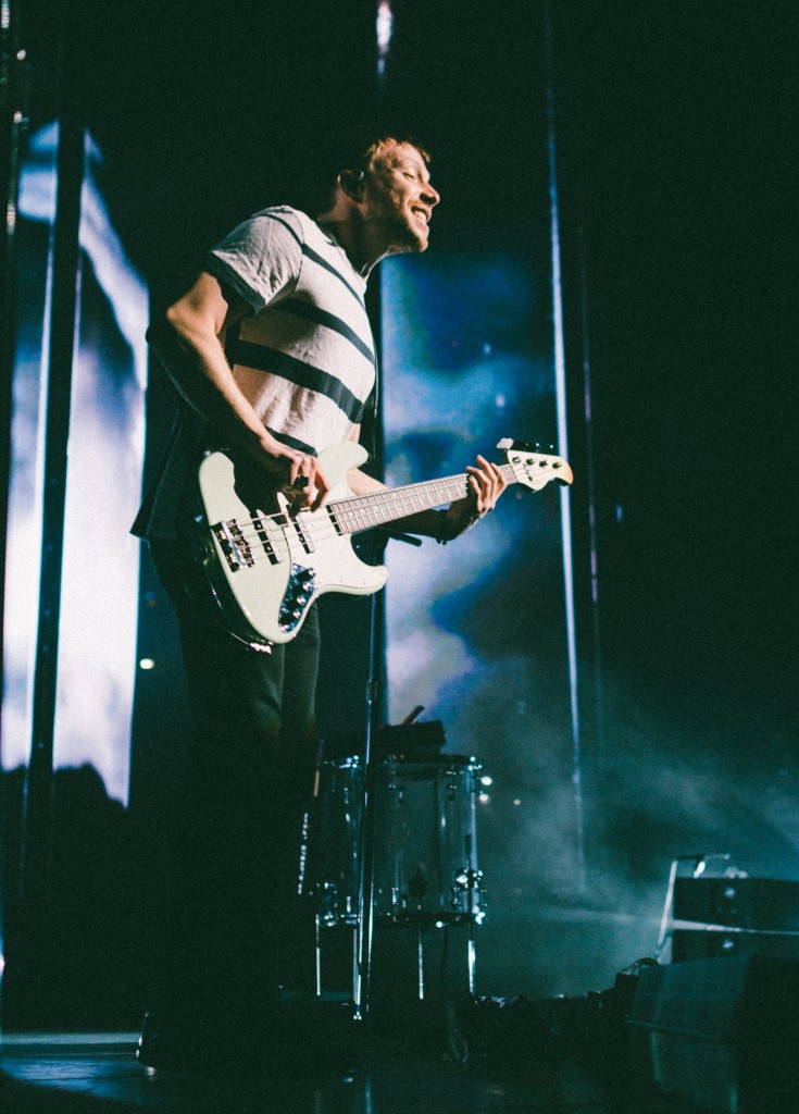 Ben McKee of Imagine Dragons performs at Bridgestone Arena in Nashville, Tenn. on Wednesday, June 8, 2015, The performance was part of the band's "Smoke + Mirrors" tour. (MTSU Sidelines / Andre Rowlett)