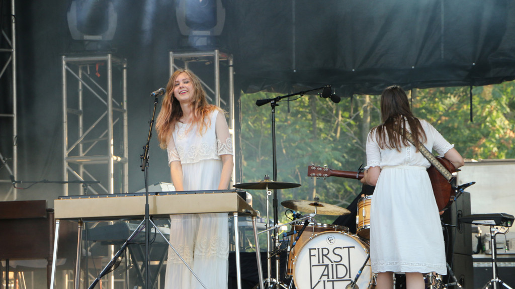 Johanna Söderberg, left, and Klara Söderberg, right, of First Aid Kit perform at the Sloss Music & Arts Festival in Birmingham, Ala., on Saturday, July 18, 2015. (MTSU Sidelines / John Connor Coulston)