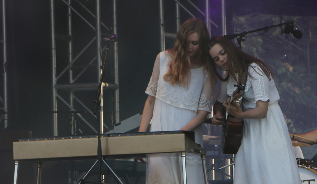 Johanna Söderberg, left, and Klara Söderberg, right, of First Aid Kit perform at the Sloss Music & Arts Festival in Birmingham, Ala., on Saturday, July 18, 2015. (MTSU Sidelines / John Connor Coulston)