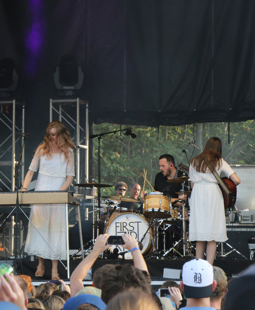 Johanna Söderberg, left, Scott Simpson, center, and Klara Söderberg, right, of First Aid Kit perform at the Sloss Music & Arts Festival in Birmingham, Ala., on Saturday, July 18, 2015. (MTSU Sidelines / John Connor Coulston)