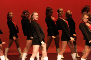 Members of Alpha Omicron Pi competing in Phi Beta Sigma's "Stepping for a Cure" step show Friday, February 14, 2015. All proceeds from the event went to St. Jude's Children Research Hospital. (Greg French / MTSU Sidelines)