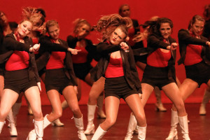 Members of Alpha Omicron Pi competing in Phi Beta Sigma's "Stepping for a Cure" step show Friday, February 14, 2015. All proceeds from the event went to St. Jude's Children Research Hospital. (Greg French / MTSU Sidelines)