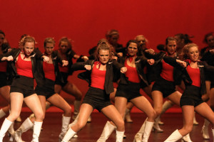 Members of Alpha Omicron Pi competing in Phi Beta Sigma's "Stepping for a Cure" step show Friday, February 14, 2015. All proceeds from the event went to St. Jude's Children Research Hospital. (Greg French / MTSU Sidelines)