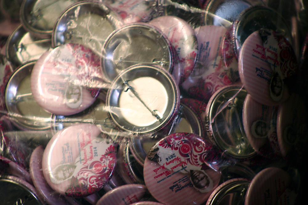 Buttons were passed around campus to support Women's History Month. Photo by Cat Murphy. 