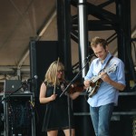 Sara Watkins, left, and Chris Thile, right, of Nickel Creek perform at the Forecastle Festival in Louisville, Kentucky on Sunday, July 20, 2015. (MTSU Sidelines / Dylan Skye Aycock)