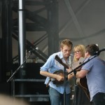 Chris Thile, left, Sara Watkins, center, and Sean Watkins, right, of Nickel Creek perform at the Forecastle Festival in Louisville, Kentucky on Sunday, July 20, 2015. (MTSU Sidelines / Dylan Skye Aycock)