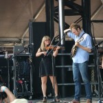 Sara Watkins, left, and Chris Thile, right, of Nickel Creek perform at the Forecastle Festival in Louisville, Kentucky on Sunday, July 20, 2015. (MTSU Sidelines / Dylan Skye Aycock)