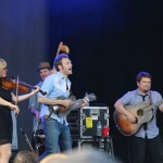 Sara Watkins, left, Chris Thile, center, and Sean Watkins, right, of Nickel Creek perform at the Forecastle Festival in Louisville, Kentucky on Sunday, July 20, 2015. (MTSU Sidelines / John Connor Coulston)