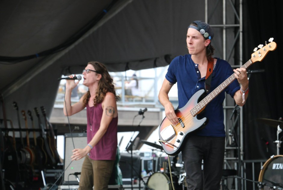 Cyle Barnes, left, and Damien Bone, right, of The Weeks perform at the Forecastle Festival in Louisville, Kentucky on Sunday, July 20, 2015. (MTSU Sidelines / John Connor Coulston)