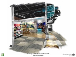 Concept art shows the Rocking Chair and Dedication Wall exhibits inside the George Jones Museum. The museum will open April 24, 2015 at 128 Second Avenue North in Nashville, Tenn. (FILE/George Jones)