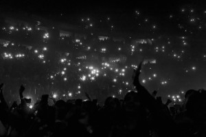 Camera lights flashes as Trey Songz takes the stage at Bridgestone Arena in Nashville, Tenn. on Sunday, March 1, 2015. The concert was a part of he and Chris Brown's "Between the Sheets" tour. (Andre Rowlett / MTSU Sidelines)