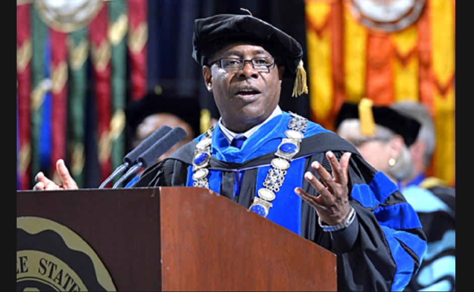 MTSU President Sidney A. McPhee gives welcoming remarks during the 2013 MTSU Convocation ceremony held Sunday, Aug. 25, at Murphy Center. (MTSU / J. Intintoli)