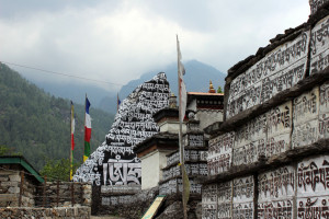 Tibetan language Buddhist prayers carved in rocks on the way to Mt. Everest. (MTSU Sidelines/ Elizabeth Enck)