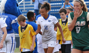 Gibson walking onto the field for her matchup against UAB on Sept. 18. (Photo by Brent Bereends/MT Athletics)