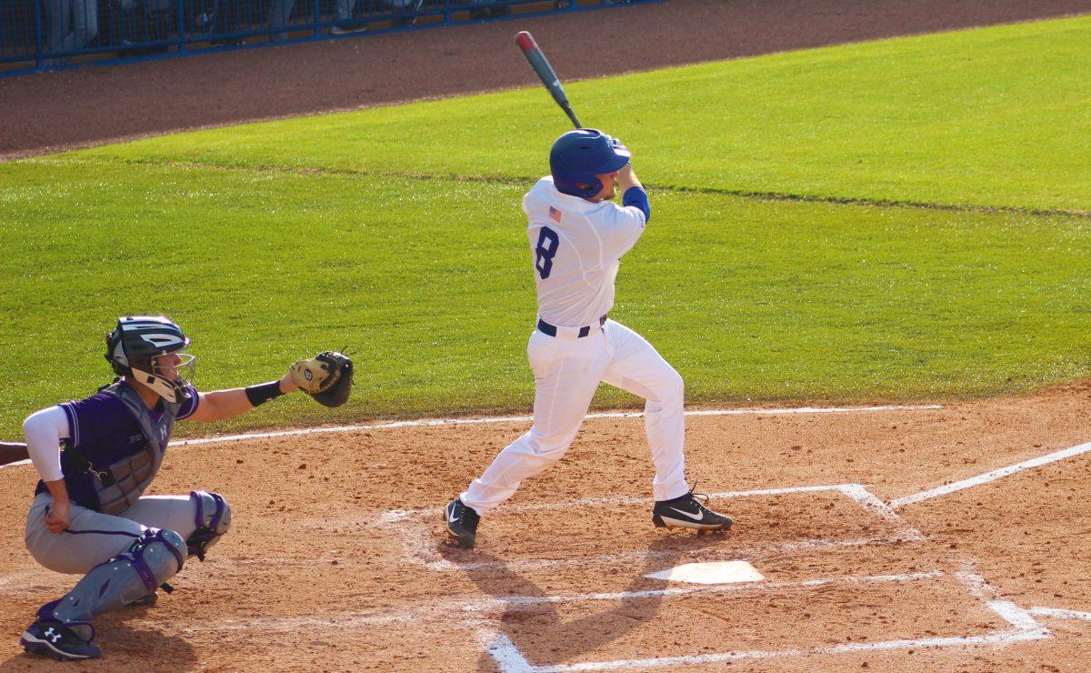 MTSU's Riley Delgado sparked the Raiders in the bottom of the fourth inning when he drove in two runners on a two-out double. (Darwin Moore/MTSU SIDELINES)