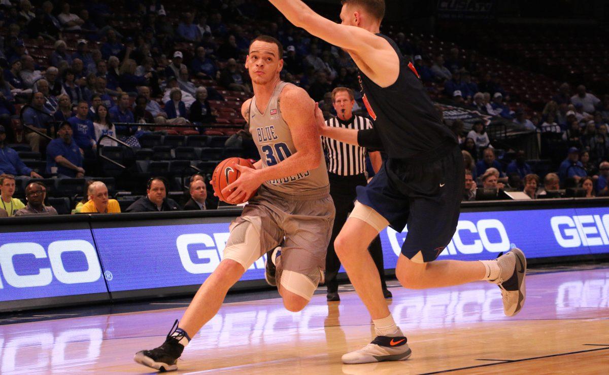 Reggie Upshaw drives on a defender during a game against UTEP on Friday, March 10, 2017. (MTSU Sidelines/Tyler Lamb)