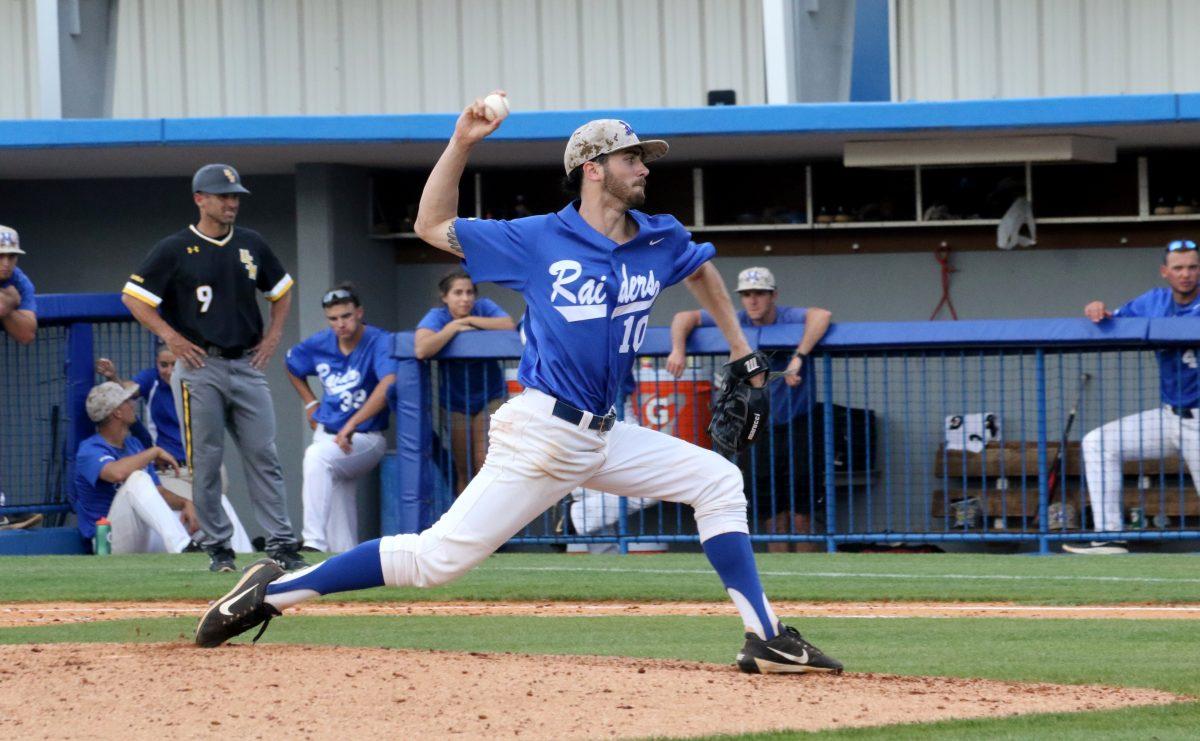 Relief pitcher Devin Conn throws a heater to the plate during a game against Southern Miss on April 29, 2017. (MTSU Sidelines?Tyler Lamb) 