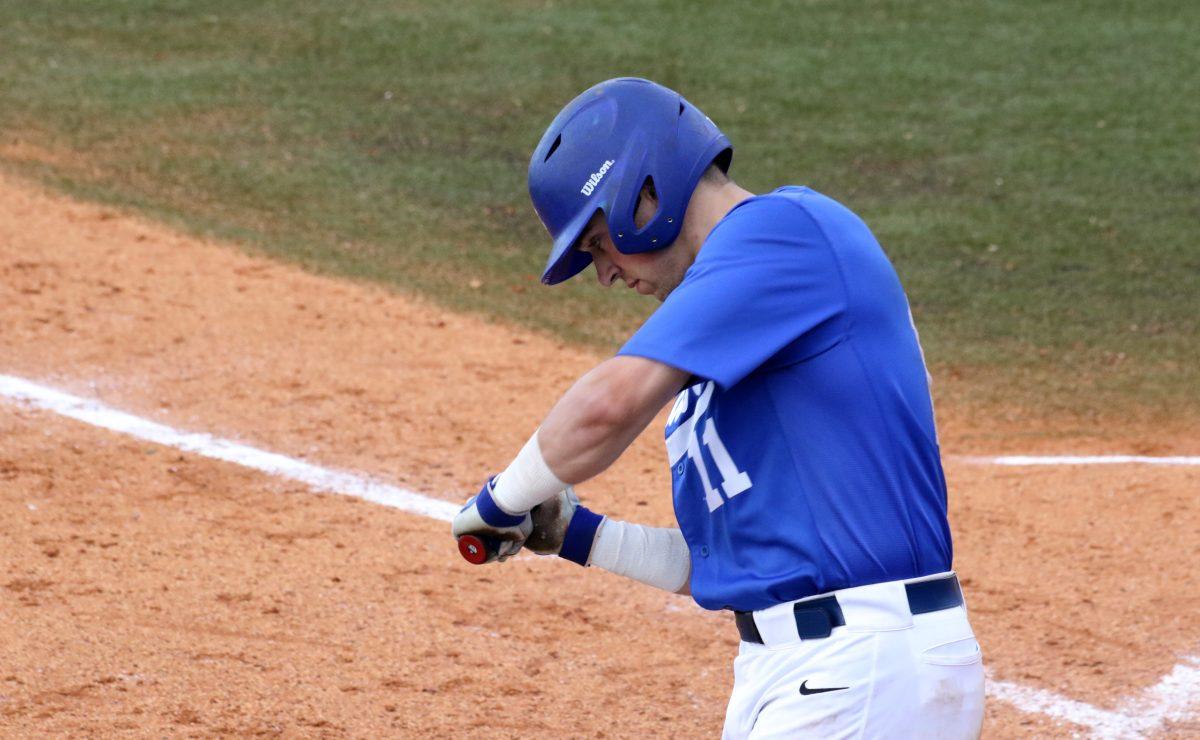 Aaron Aucker takes a practice swing during a game against Southern Miss on April 29, 2017. (MTSU Sidelines/Tyler Lamb) 