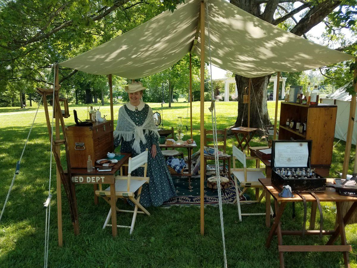 Nancy Wood poses in her Civil War era pharmacy.