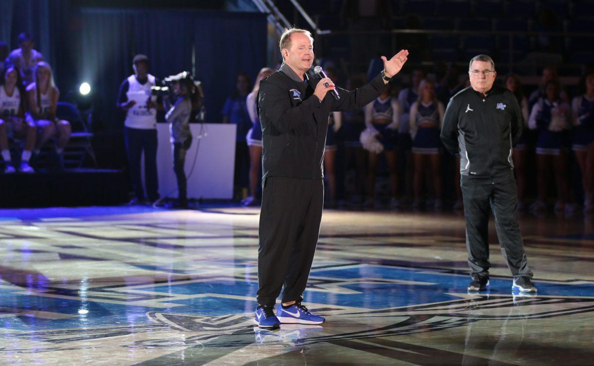 Head coaches Kermit Davis and Rick Insell addressed the fans during Murphy Madness in Murfreesboro, TN on October 26, 2017 (Devin P. Grimes/ MTSU Sidelines).