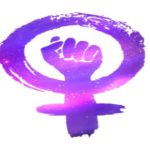 Feminism protest symbol with ultraviolet outer space inside