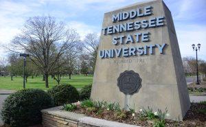 Entrance to Middle Tennessee State University campus at East Main and Old Main Circle. (MTSU photo)