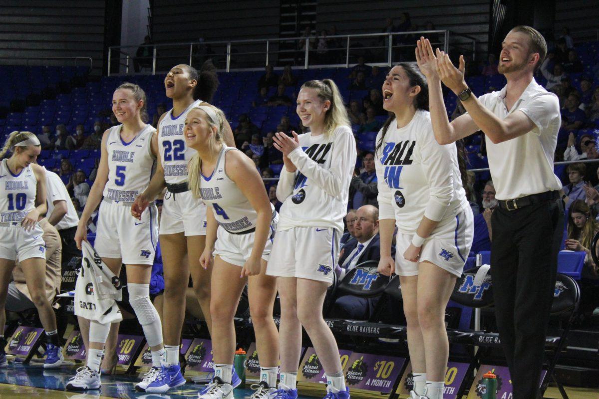 The Lady Raiders' bench celebrates during their win over Wake Forest. (Calvin White / Sidelines Contributor) 