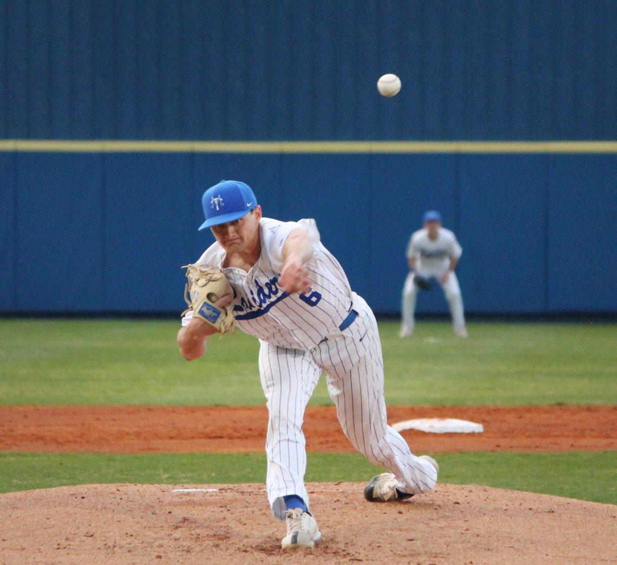 Trent Seibert fires downhill to put one by the Austin Peay batter. (Will Carter / Sports Editor)