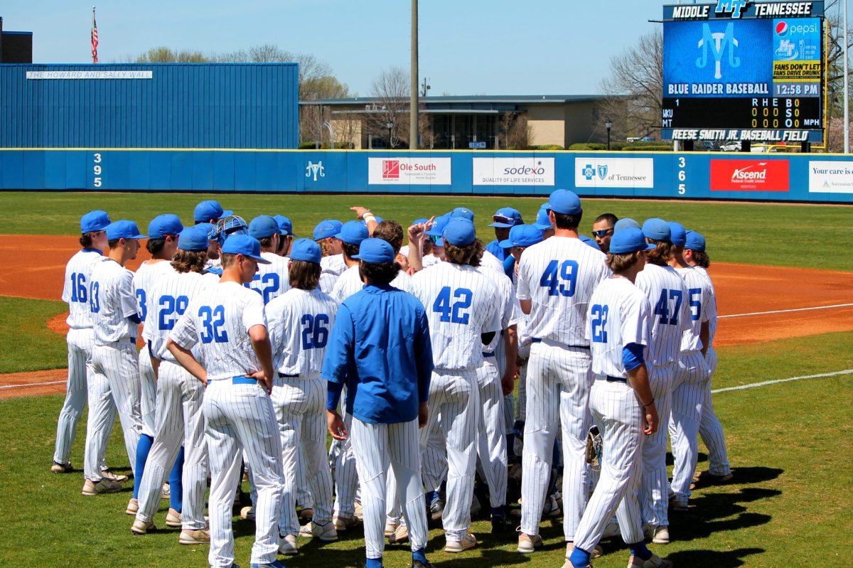 Blue Raiders huddle up before their contest with Western. (Will Carter / Sports Editor)