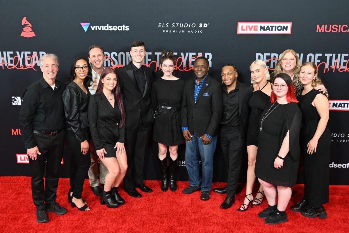 MTSU Faculty and students join Dean Beverly Keel and President McPhee on the red carpet at the Musicares Person of the Year Event in Las Vegas. Photo by Andrew Oppmann.