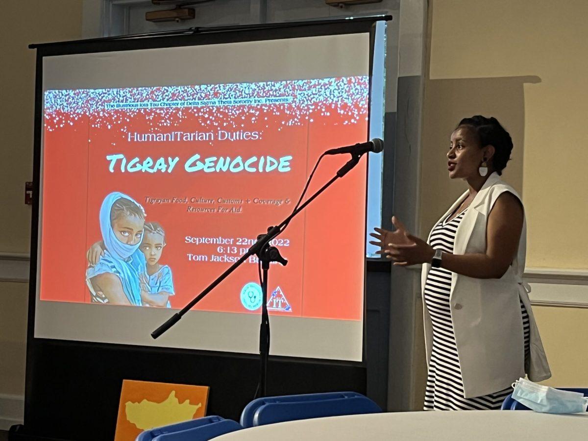 Founder and President of Health Professionals Network for Tigray Dr. Rishan Desta speaks about the humanitarian crisis happening in Tigray. (Jenene Grover)