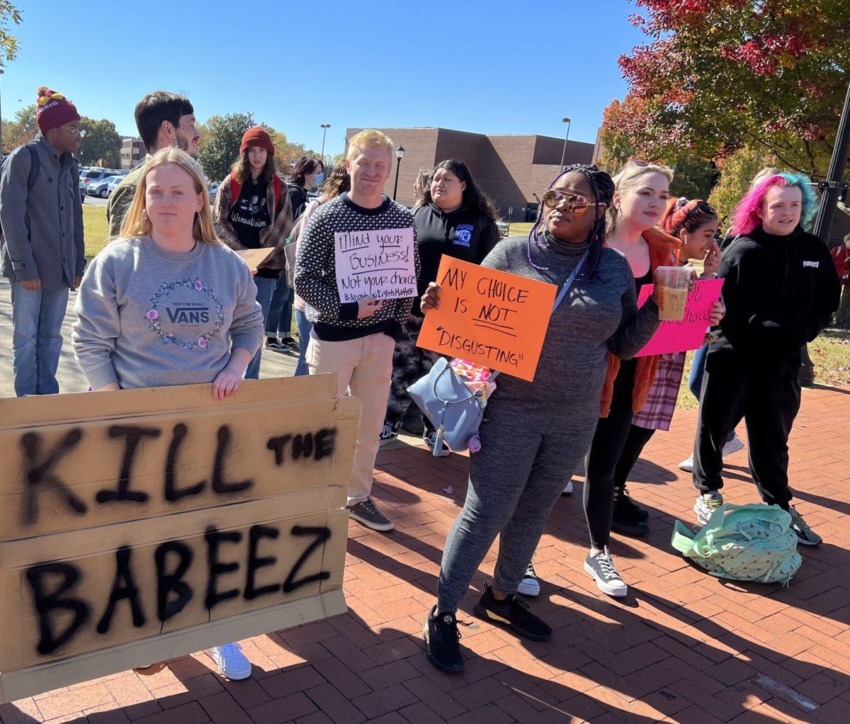 A group of students attend a pro-choice protest organized by MTSU College Democrats in response to a pro-life demonstration by Created Equal. (Photo by Matthew Giffin)