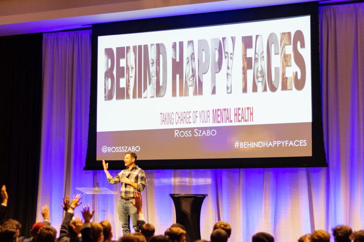 Ross Szabo addresses Middle Tennessee State University students on the subject of mental heath and suicide prevention. (Photo by Reggie Johnson)