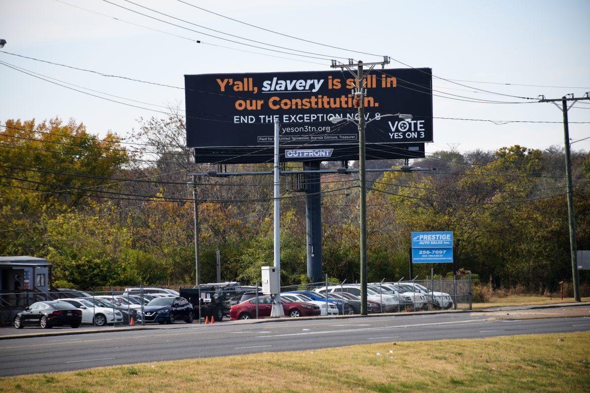 "Vote Yes on 3" billboard in Nashville. Photo courtesy of WPLN. 