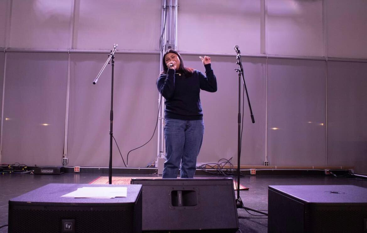 Paulin Rondeaubel freshmen at mtsu and a nursing major and she Sang a song from Grease. Photo by Lina Chapman