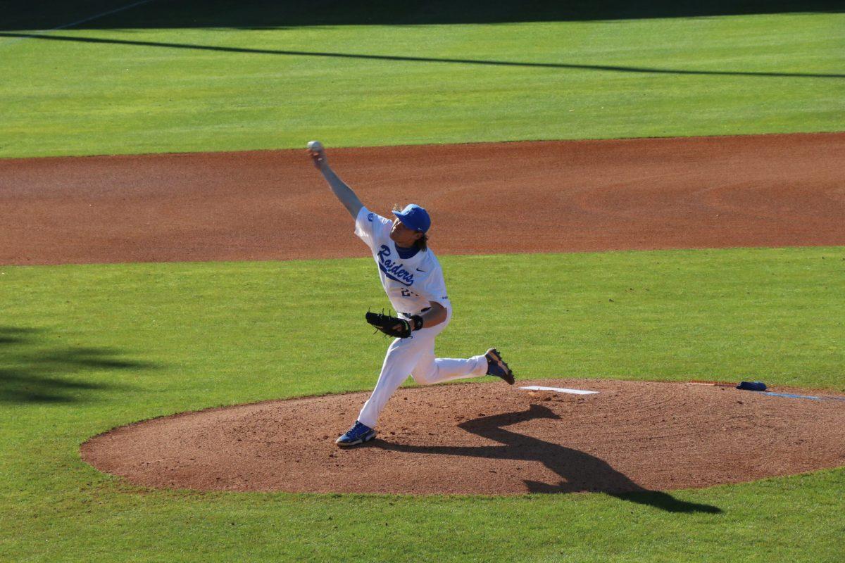 MTSU baseball right-handed pitcher Bryant Beranek throws a pitch in MTSU's 10-7 loss to Belmont. (Photo by Ryan Loftis)