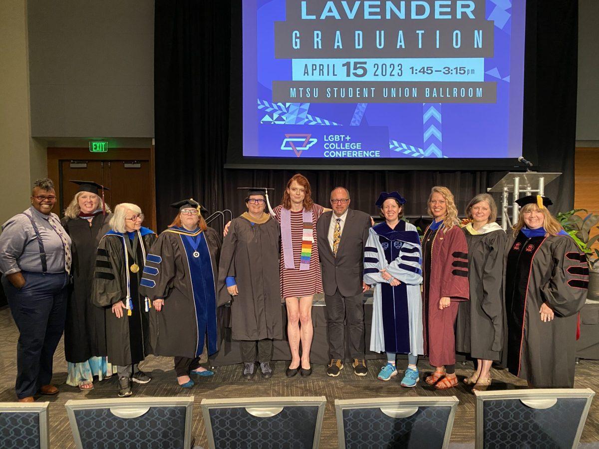 A group photo of Zofia Zagalsky, president of MTLambda, with professors. (Photo by William Langston)