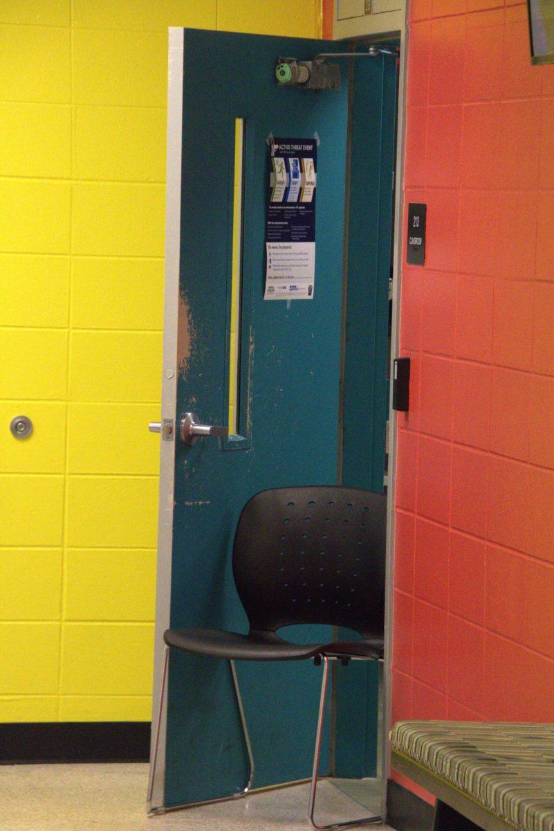 Classroom doors are now to be locked at all times, causing class disruption anytime a student needs to leave and return. Photo by Brian Branch