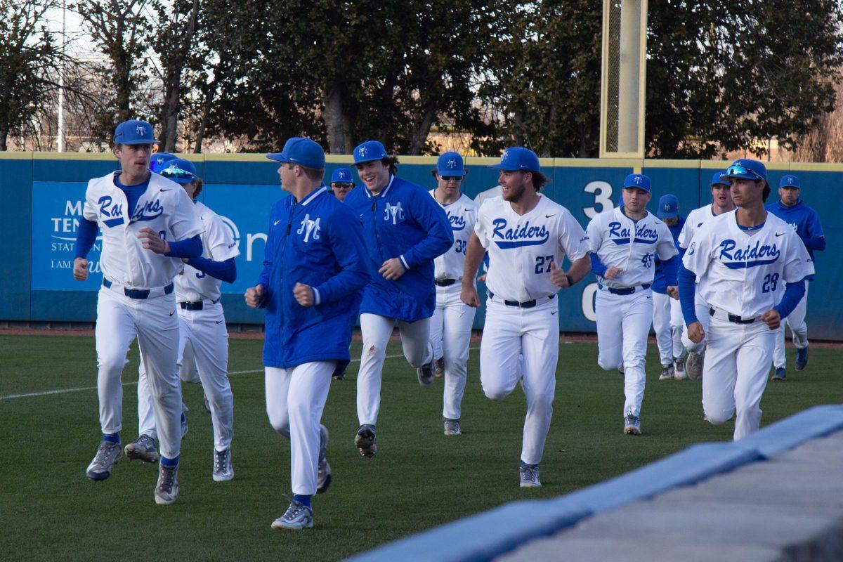 MTSU baseball jogs off the field after a win. (Photo by Preston Todd)