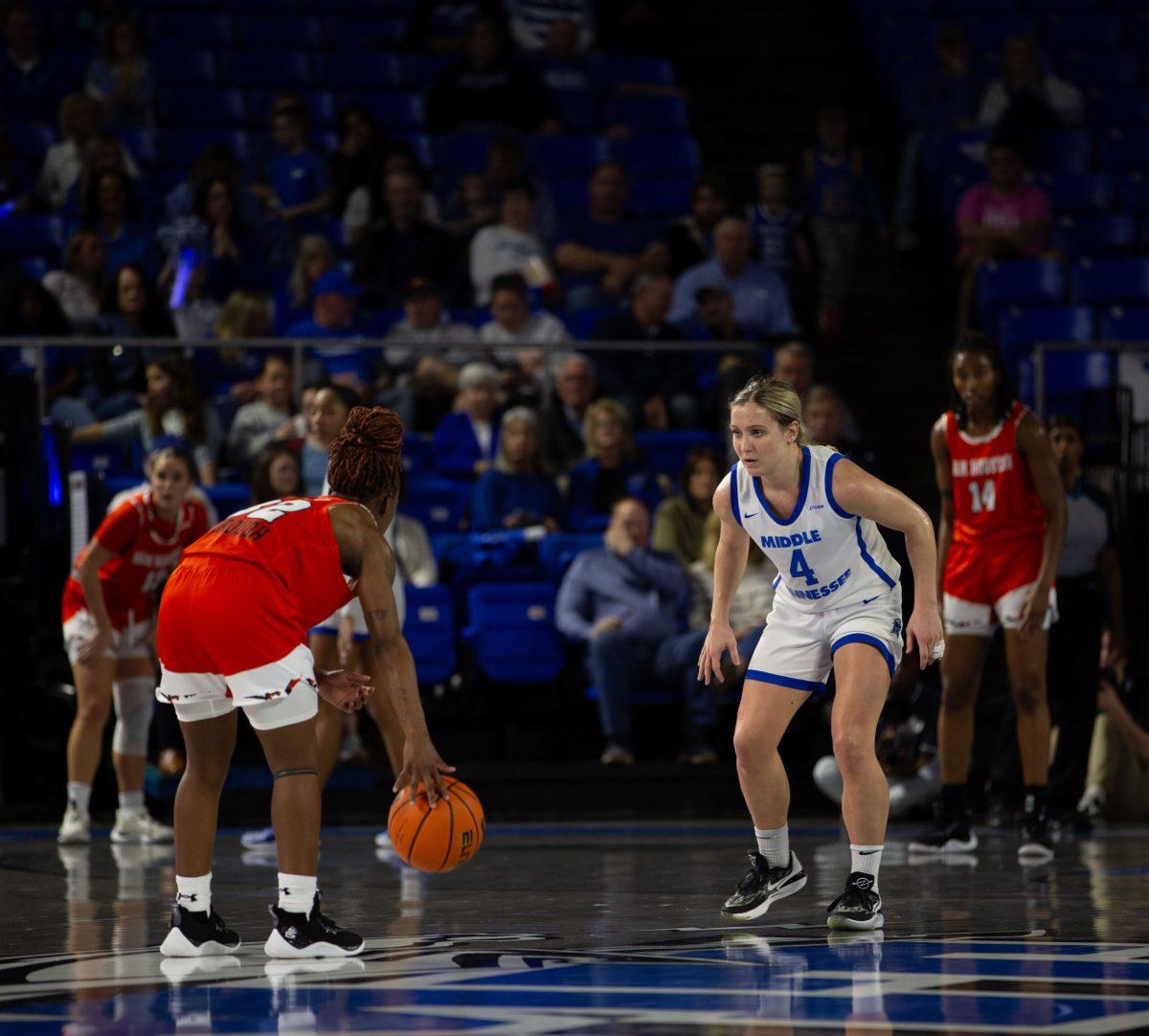 Savannah Wheeler guards her opponent. (Photo by Preston Todd) 