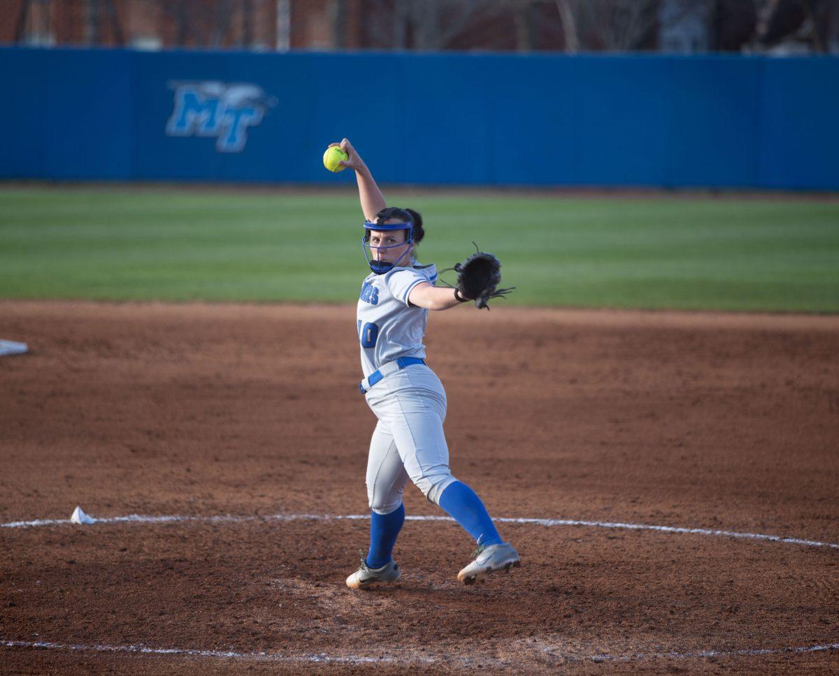 Mary Martinez winds up to throw a pitch. (Photo by Preston Todd)