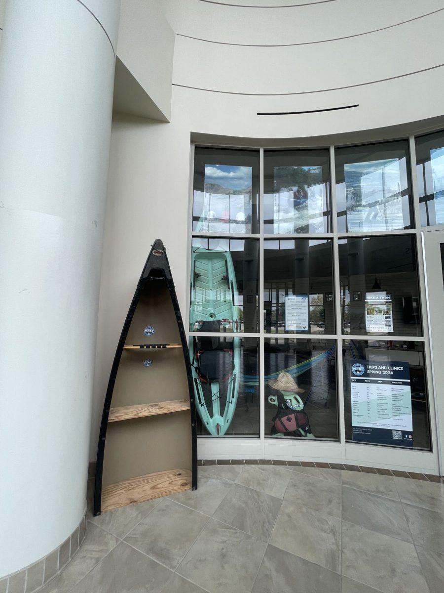 Half a canoe decorates MTOP's entrance. (Photo by Shauna Reynolds).