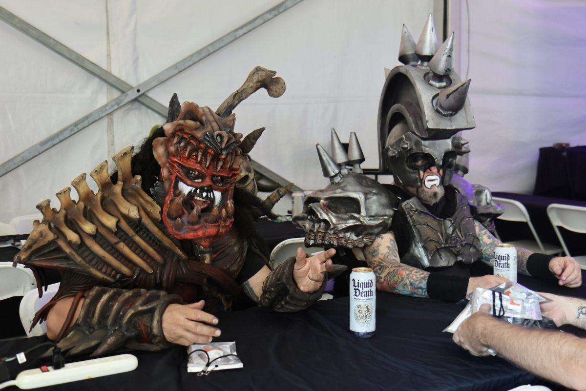 GWAR drinks Liquid Death to battle the heat at Bonnaroo Music & Arts Festival in Manchester, Tennessee (Taken by Skyler Wendell)