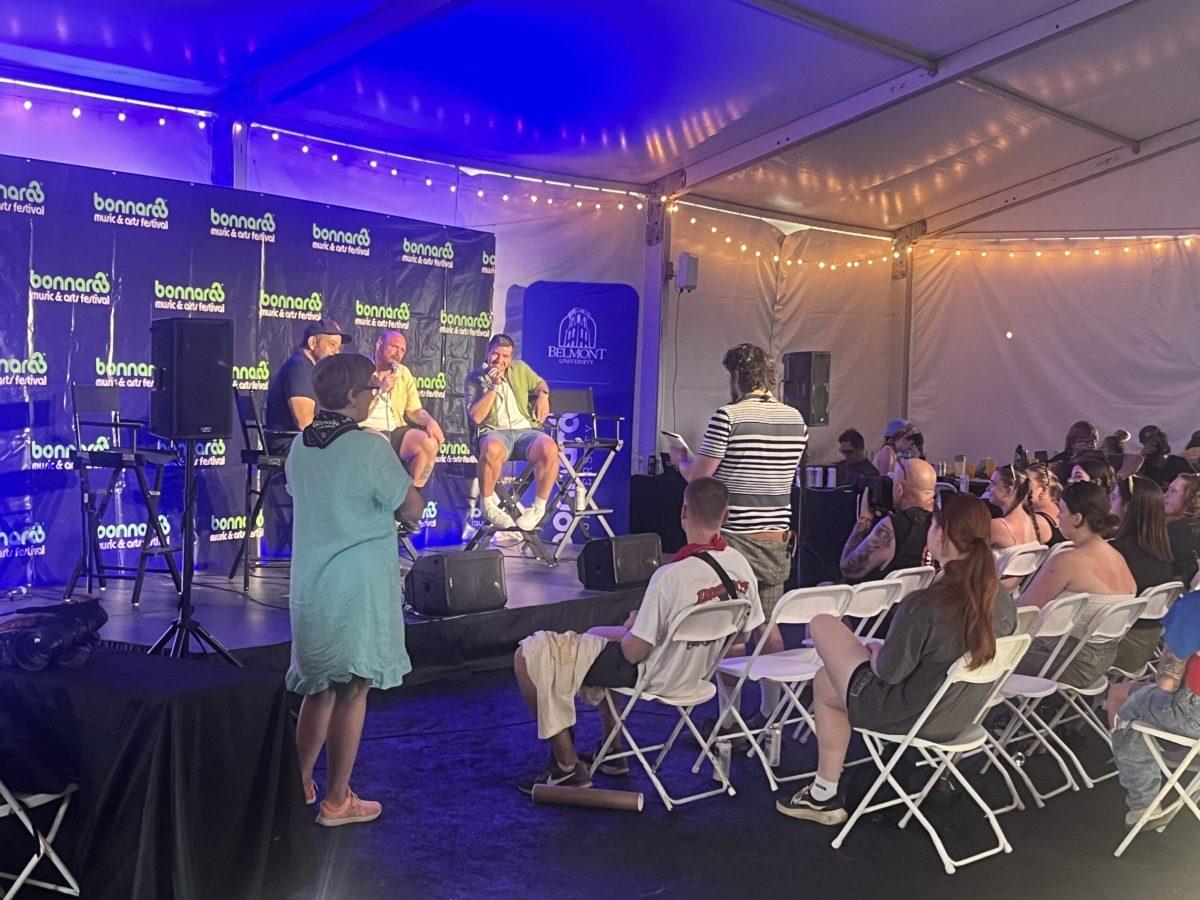 Rock band Idles sits down for a press conference at Bonnaroo Music & Arts Festival in Manchester, Tennessee, on June 15, 2024. (Taken by Sidelines)